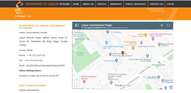 Punjab labour Card Contact Information
