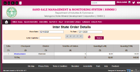  Search Inter State Order Details