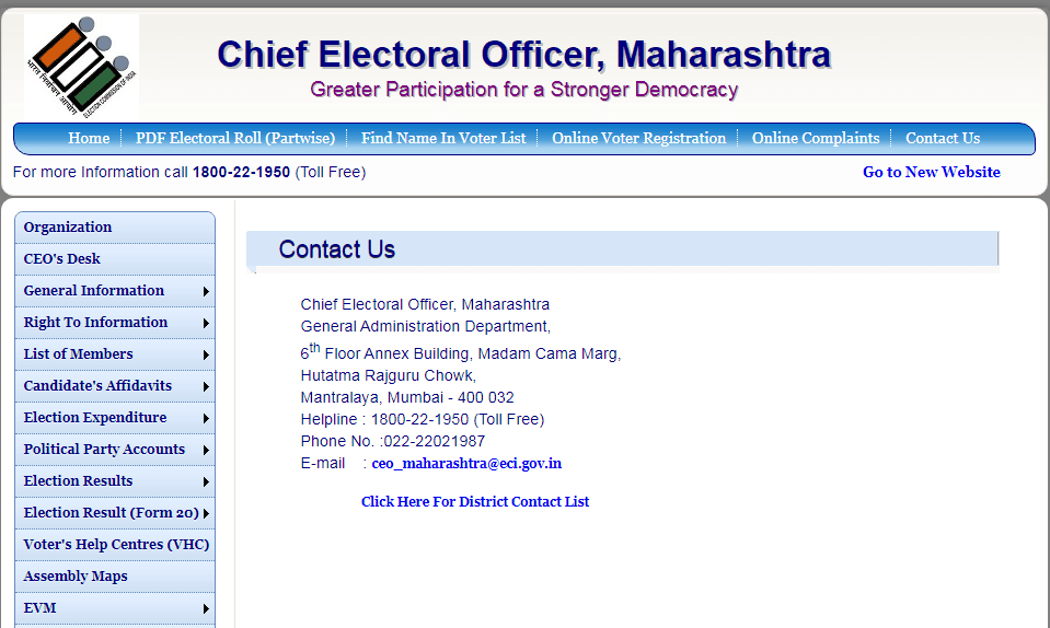 Maharashtra voter list Contact Information