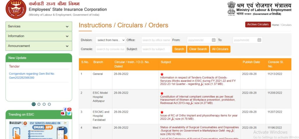 View Instructions/Circulars/Orders