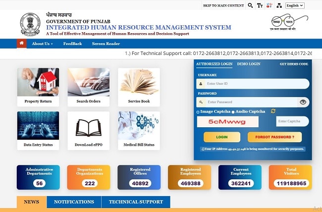 IHRMS Punjab Login