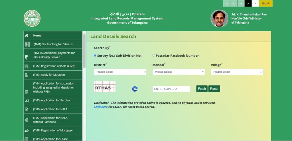Dharani Telangana Land Details Search