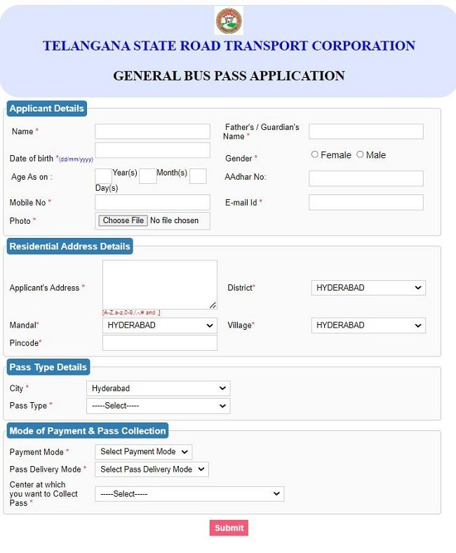 TSRTC Bus Pass